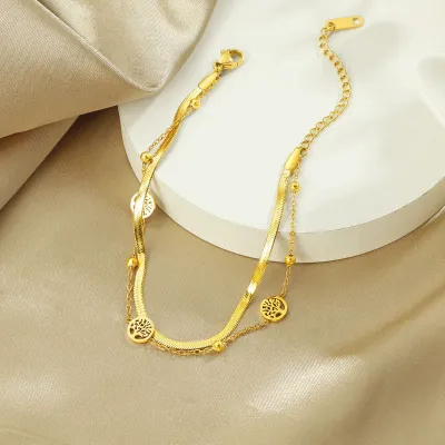 Stainless Steel Double Layered Tree of Life Bracelet
