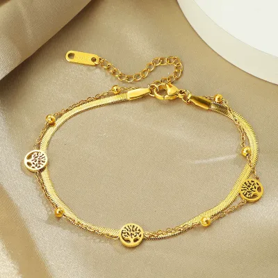 Stainless Steel Double Layered Tree of Life Bracelet