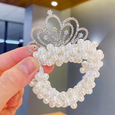 Princess Crystal Pearl Crown Elastic Elastic Rubber Bands (1 Pc) 
