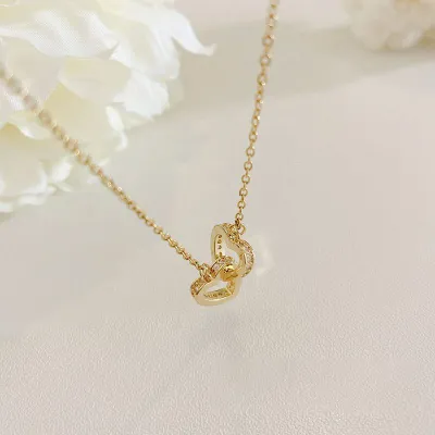 New Double Heart Stainless Steel Necklace 