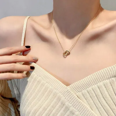 New Double Heart Stainless Steel Necklace 