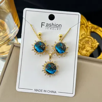  3 Pcs Summer Moonlight Starry Sky Pendant Necklace Earrings Set