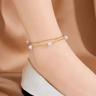 Double Layered Titanium Steel Pearl Payel Anklet