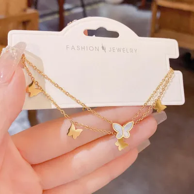Double Layered Stainless Steel Butterfly Payel  Anklet