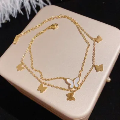Double Layered Stainless Steel Butterfly Payel  Anklet