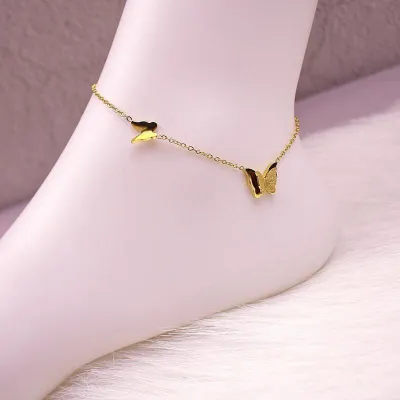 Double Butterfly Stainless Steel Payel Anklet