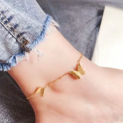 Double Butterfly Stainless Steel Payel Anklet