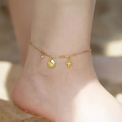 Starfish Shell Titanium Steel Payel Anklet 