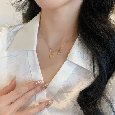 Starfish Shell Titanium Steel Necklace   