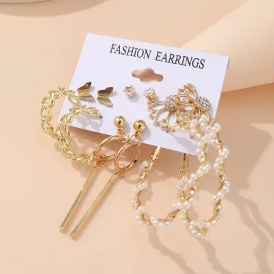 6 Pairs Long Tassel Butterfly Dangle Drop Hoop Earrings Set