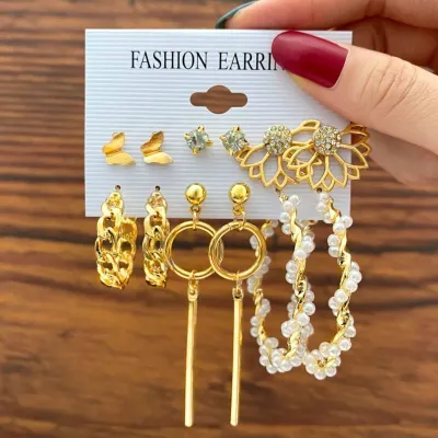 6 Pairs Long Tassel Butterfly Dangle Drop Hoop Earrings Set