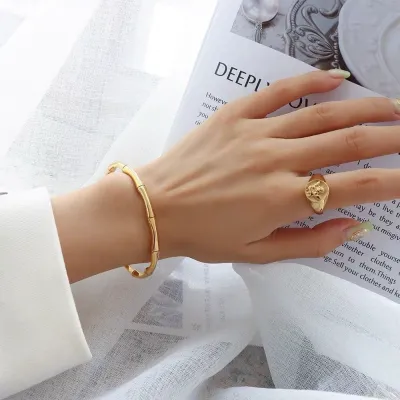 Stainless Steel Bamboo Bangle Bracelet