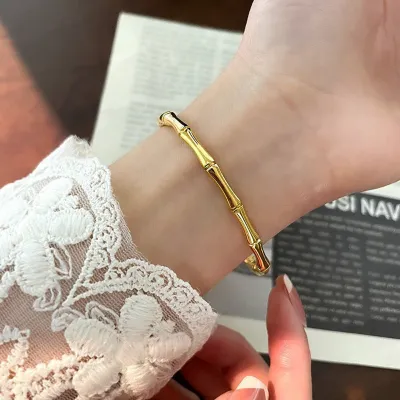 Stainless Steel Bamboo Bangle Bracelet