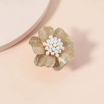 Big Flower Pearl Adjustable Finger Ring 