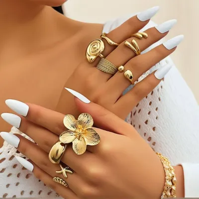 8 Pcs Vintage Starfish Floral Geometric Rings Set
