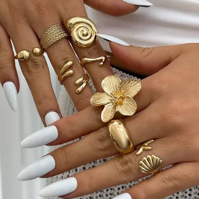8 Pcs Vintage Starfish Floral Geometric Rings Set