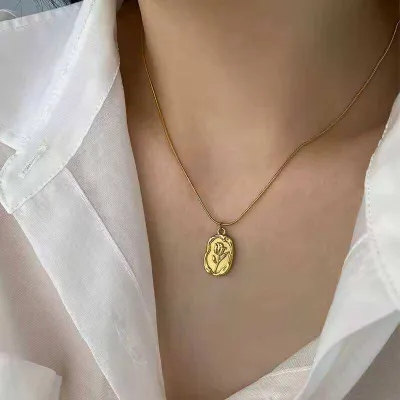 Stainless Steel Tulip Flower Necklace 