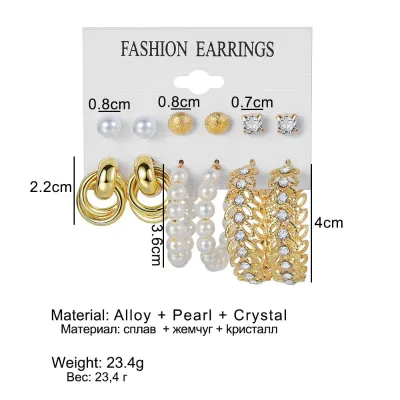 6 Pairs Vintage Pearl Hoop Earrings Set
