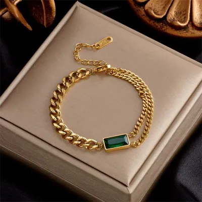 Double Layer Titanium Steel Green Bracelet