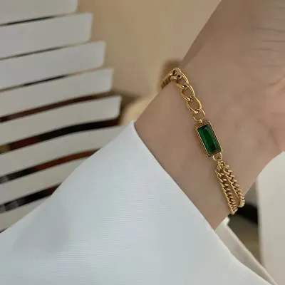 Double Layer Titanium Steel Green Bracelet