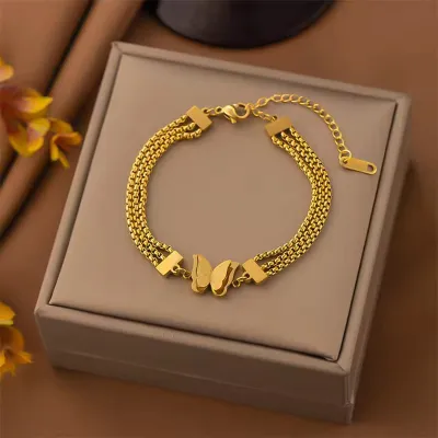 3 Layer Butterfly Charm Stainless Steel Bracelets 