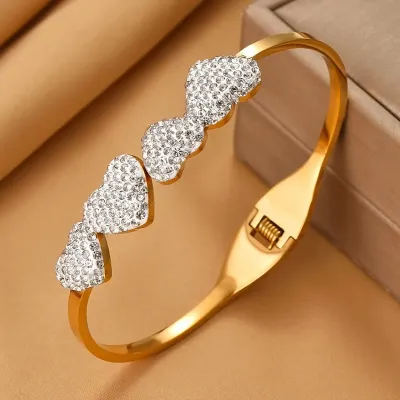 Rhinestone Decor Heart Shaped  Cuff Bangle