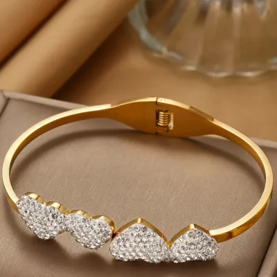 Rhinestone Decor Heart Shaped  Cuff Bangle