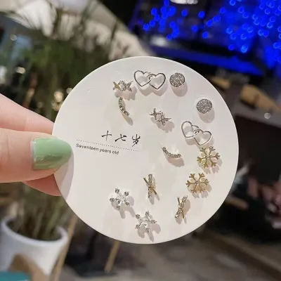 7 Pairs White Love Stone Earrings Set