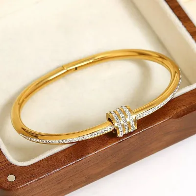 Stainless Steel Gold Plated Diamond Studded Bracelet
