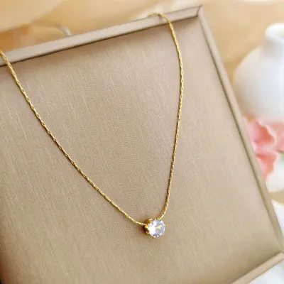 Stainless Steel Shiny Clear Zircon Necklace