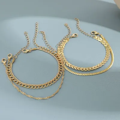 5 Pcs Vintage Flat Snake Chain Bracelet Set