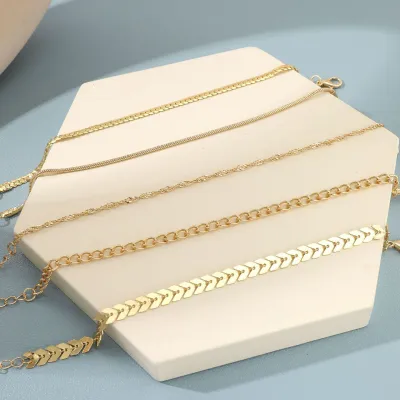 5 Pcs Vintage Flat Snake Chain Bracelet Set