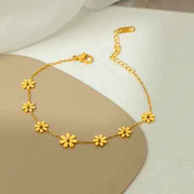 Stainless Steels Daisy Flower Anklet Bracelet 