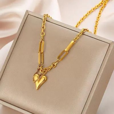 18K Gold Plated Stainless Steel Peach Heart Necklace