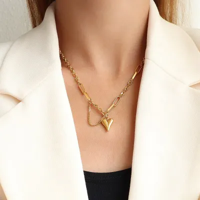 18K Gold Plated Stainless Steel Peach Heart Necklace