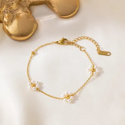 18K Gold Stainless Steel Pearl Beaded Bracelet