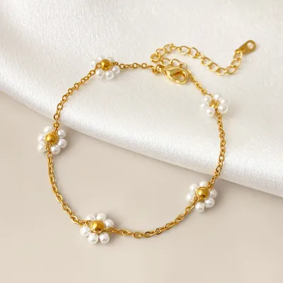 18K Gold Stainless Steel Pearl Beaded Bracelet