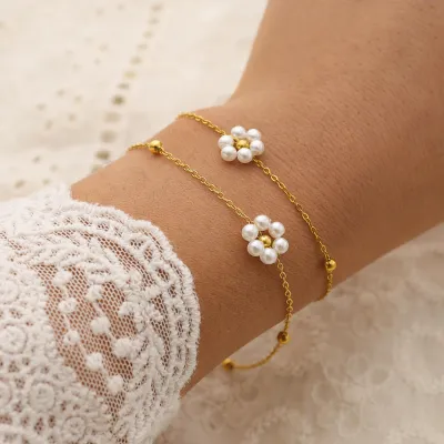 18K Gold Stainless Steel Pearl Beaded Bracelet