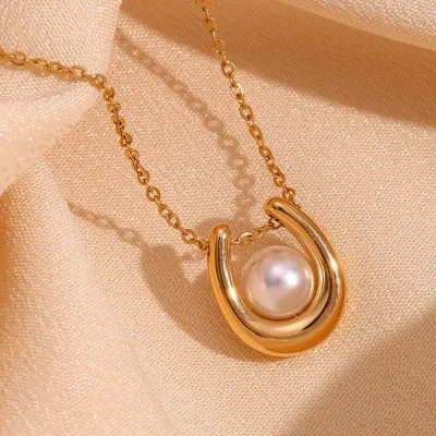Stainless Steel U Shaped Pearl Necklace