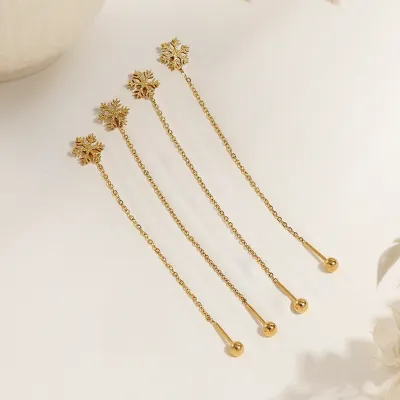 18k Gold Plated Snowflake Tassel Earrings