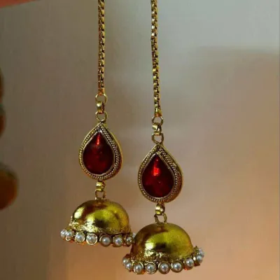 Trendy Mini Red Stone Ear chain Jhumka