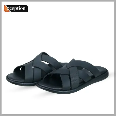 Oil Pull Up Wax Rich Spiffy Black Genuine Bull leather Sandal