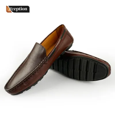Genuine Cow Worthy High Fastness Vegetable Tanned Brown Leather Moccasin Shoes