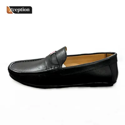 Natural Plane Finish Supper Fastness full Grain Genuine Black Leather Moccasin Shoes