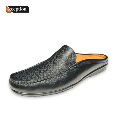 Genuine Cow Leather True Moccasin Black Half Shoe