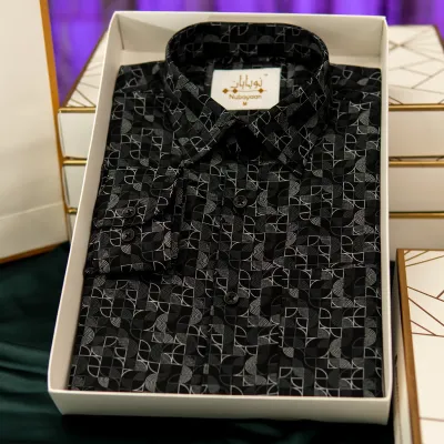 Deco Pattern Printed Black Shirt