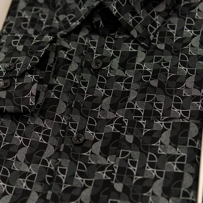 Deco Pattern Printed Black Shirt