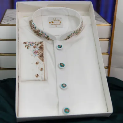 Premium White Zardozi Panjabi