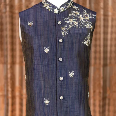 Navy Blue Zardozi Waistcoat 