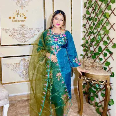 Peacock embroidered organza silk shalwar kameez